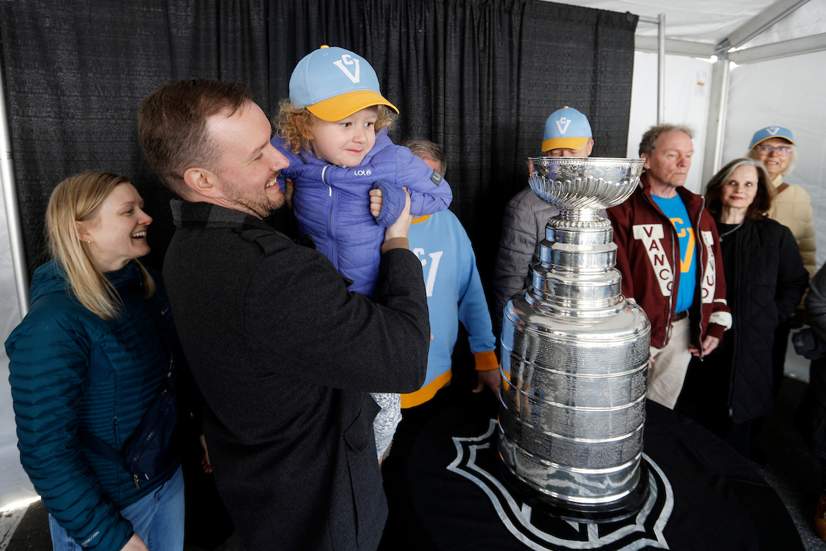 Members of the public interact with the Stanley Cup during Century Celebration at Oak Bay Rec Centre, March 30, 2025. Photo: Kevin Light.